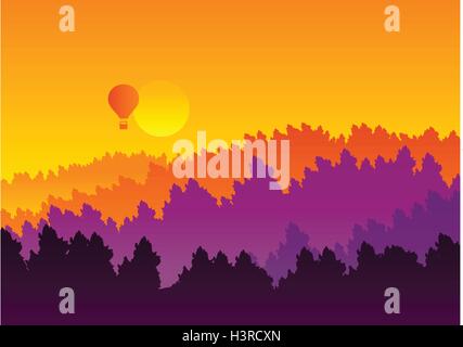 Abstrakt, Hintergrund Sonnenuntergang Silhouette Berglandschaft, Luftballon, Twilight Time, Vektor-illustration Stock Vektor