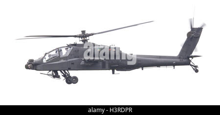 LEEUWARDEN, Niederlande - 11. Juni 2016: Boeing AH-64 Apache Angriff Hubschrauber fliegen eine Demo während die königlichen Niederlande-Luft Stockfoto