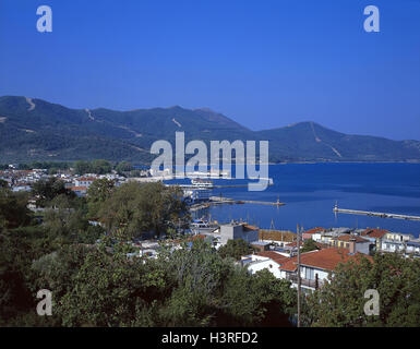 Griechenland, Thassos, Küste, Übersicht, Europa, Südost, Europa, kleinen griechischen Inseln, Ägäischen Meer, Insel, Stadt, Urlaubsort, Reiseziel, Meer, Thasos, Limenas, Sommer Stockfoto
