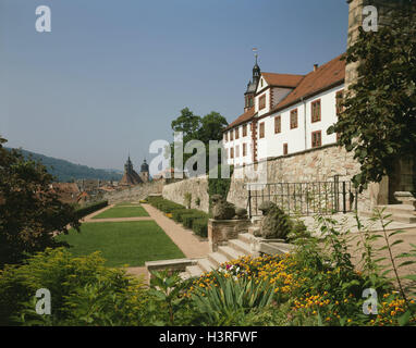 Deutschland, Thüringen, Schmalkalden, Schloss Wilhelms Burg, Europa, Ostdeutschland, Schloss, Schlossgarten, 1585 / 90, Museum, Heimatmuseum, Burg Wilhelms, Kunst, Kultur, Sehenswürdigkeit, Ort von Interesse, Renaissance-Schloss, Renaissance-Architektur, Sommer, Stockfoto