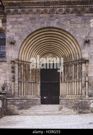 Deutschland, Bayern, Oberfranken, Bamberg, Bamberger Dom, Detail, des Prinzen Portal, Europa, Bogen Bischof sehen, UNESCO-Weltkulturerbe, Kaiserdom, sakrale Bau, Kirche, Struktur, historisch, Architektur, Hobbits, baut Stockfoto