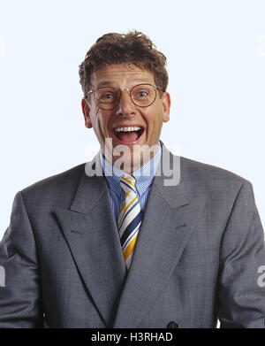 Mann, Brille, Anzug, lachen, Porträt, Geschäftsmann, Studio, Ausschneiden, Stockfoto