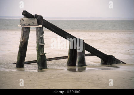 Deutschland, Niedersachsen, Ostfriesland, Insel Spiekeroog, Warnung, signieren, gefallene, Meer, die ostfriesischen Inseln, die Ostfriesen, Küste, Strand, Sandstrand, niemand bleibt, der Nordsee, Stockfoto