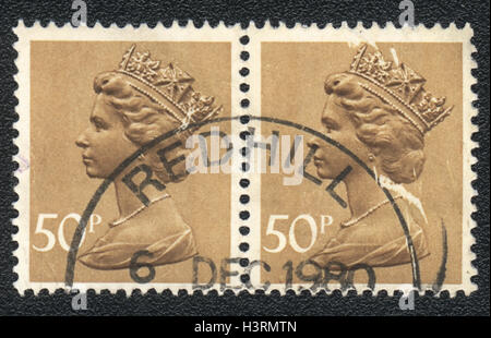 Eine Briefmarke gedruckt in Großbritannien zeigt Portrait der Queen Elizabeth 2, 1980 Stockfoto