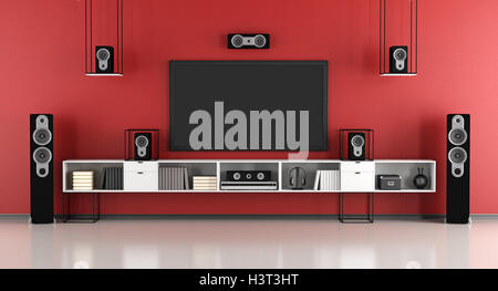 zeitgenössische rot und schwarz home Cinema System - 3d rendering Stockfoto