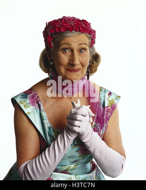 Senior, Pflege, Kleid, Halstuch, weiße Handschuhe, Geste, Hände, halbe Porträt, mb 125 A3 Stockfoto
