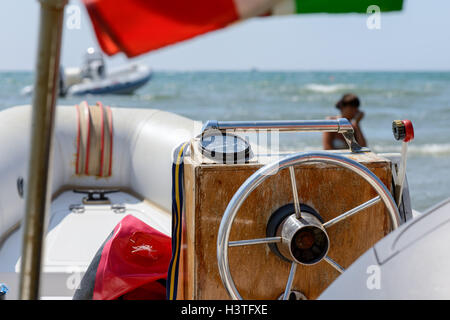 schöne Fische Boot mit Ruder im Meer Stockfoto