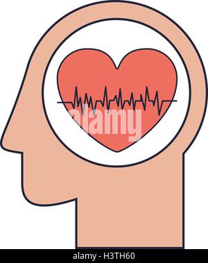 Mit rotem Herz schlägt menschliche Silhouette Kopf Stock Vektor