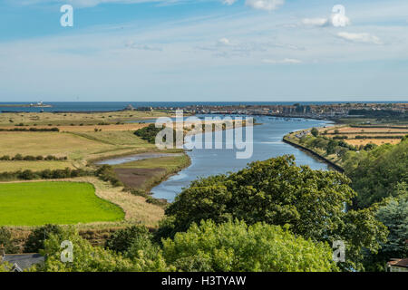 Fluß Coquet von Warkworth Castle in Northumberland, England Stockfoto