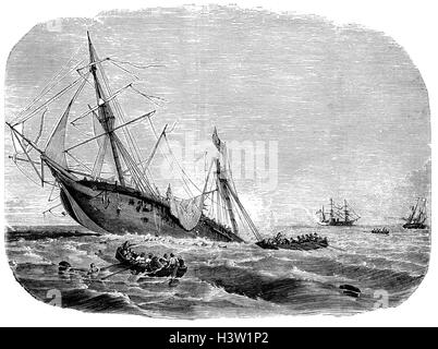 In der Schlacht von Cherbourg, die Konföderierten Hilfskreuzer CSS Alabama, sank nach einem Kampf mit der USS Kearsarge, ein Mohican-Klasse Sloop des Krieges, im Jahre 1863 während des amerikanischen Bürgerkriegs. Stockfoto