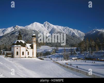 Österreich, Tirol, Meer Bereich, Meer Band, Langlaufloipe, Reither Punkt, Winter, Meer Kirche Stockfoto