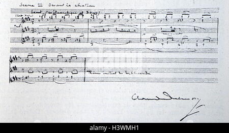 Handschriftlich Komposition von Claude Debussy (1862-1918), ein französischer Komponist. Vom 20. Jahrhundert Stockfoto