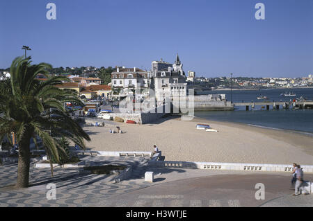 Portugal, Estremadura, Costa do Estoril, Cascais, lokale Ansicht, Distrikt Lissabon, Küstenort, Seebad, Strand, Stiefel, Promenade, Detail, palm Stockfoto