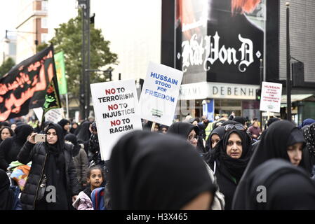 London, UK. 12. Oktober 2016. Muslimen marschieren während Ashura Tag 2016 in der Oxford Street - Credit: Stefano Padoan/Alamy Live News Stockfoto