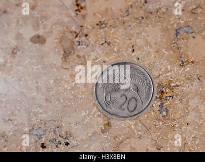 Schönefeld, Deutschland. 12. Oktober 2016. Eine Münze in den Boden eingebettet im Terminal des Flughafen Berlin Brandenburg Willy Brandt (BER) in Schönefeld, Deutschland, 12. Oktober 2016. Foto: PATRICK PLEUL/Dpa/Alamy Live News Stockfoto