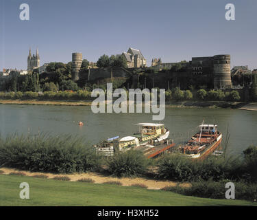 Frankreich, Angers, Stadt-Ansicht, Schloss Angers, Kathedrale, Loire, Stiefel, Europa, Süd-Frankreich, Département Maine-et-Loire, Stadt, Burg, 1228-1238, Schlosspark, Burg, Festung Pflanze, Schlosspark, militärische Türme, Vorhang Wandlänge 950 m, 17 t Stockfoto