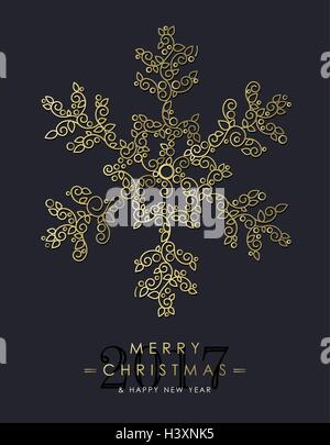 Frohe Weihnachten, Happy New Year 2017 Grußkarte Hintergrund. Lineare Winter Schneeflocke mit Monogramm Dekoration, Ornamenten und le Stock Vektor