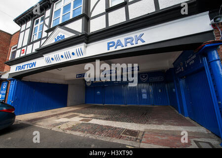 Haupteingang zum Fratton Park, Heimat des Portsmouth Football Club, Frogmore Road, Portsmouth, Hampshire, England, UK Stockfoto