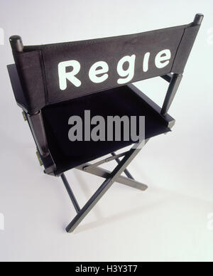 Regie Stuhl, Film, Filmproduktion, Stuhl, Klappstuhl, Richtung, Studio, Aufnahme von Material, Stockfoto