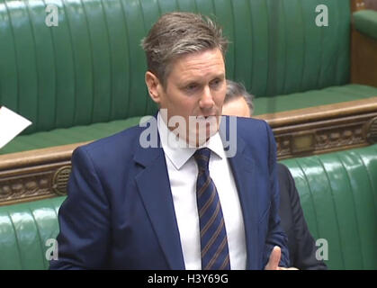 Schatten Brexit Sekretär Sir Keir Starmer spricht während einer Debatte über Austritt in das House Of Commons in London. Stockfoto