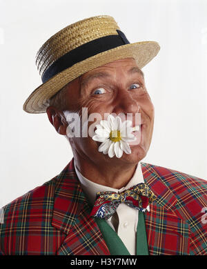 älterer Mann, Strohhut, Blume, Mund, Porträt, mb 120 A6 Stockfoto
