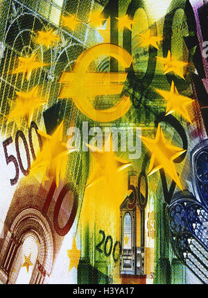 Icon, Europäische Währungsunion, Banknoten, Euro, Währung Figur, EU-Sternen, komponieren, EWWU, WWU, EU, Europäische Union, Währung, Einheitswährung, Währungssystem, Einheit Stockfoto