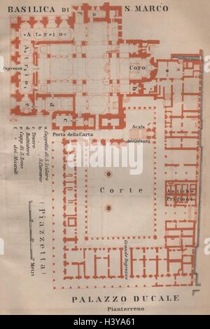 Markus Basilika SAN MARCO. PALAZZO DUCALE Dogenpalast Venedig 1906 Karte planen Stockfoto