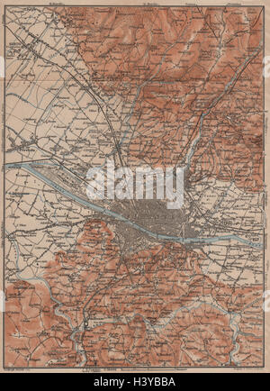 Florenz-FIRENZE-Umgebung. Galluzzo Fiesole. Italien-Mappa. BAEDEKER, 1906 Stockfoto