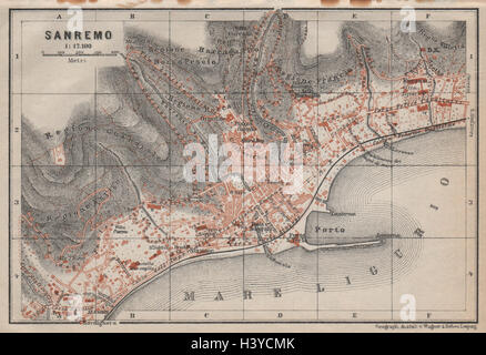 SANREMO Stadt Stadt Plan Klavier interne. San Remo. Italien-Mappa 1913 alt Stockfoto
