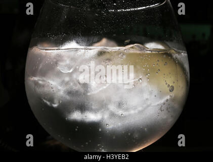 Ein Gin Tonic in einer Bar mit einer Scheibe Limette Stockfoto