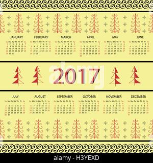 Kalender 2017 Jahr Vintage dekorative Elemente. Stock Vektor