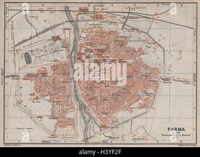 PARMA Stadt der antiken Stadt Plan Klavier interne. Italien-Mappa. BAEDEKER, 1913 Stockfoto