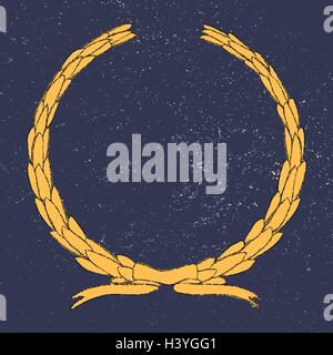 Hand gezeichnet Lorbeerkranz, dekoratives Element und Verzierungen. Grafiken im Retro-Stil. Grunge Hintergrund Stock Vektor