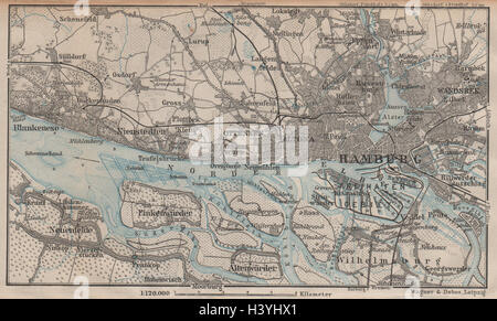 Westliche Umgebung HAMBURG/Umgebung. Altona Ottensen Blankenese Karte