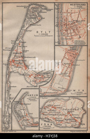 NORDFRIESISCHEN INSELN. Nordfriesland. Sylt Westerland Wyk Amrum Föhr 1904 Karte Stockfoto