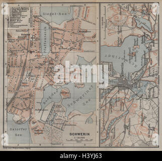 SCHWERIN antiken Stadt Stadt attraktivem. Mecklenburg-Vorpommern Karte 1904 Karte Stockfoto