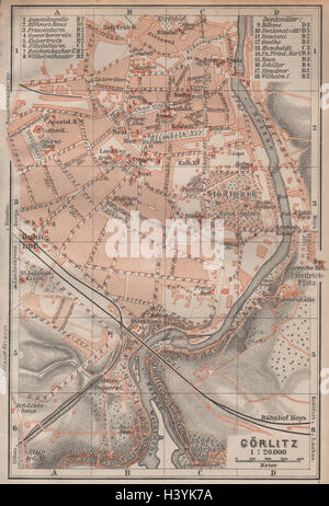GÖRLITZ antiken Stadt Stadt attraktivem. Sachsen-Karte. Alte Karte BAEDEKER 1904 Stockfoto