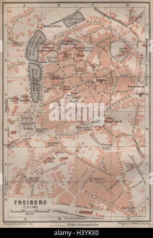 FREIBERG antiken Stadt Stadt attraktivem. Sachsen-Karte. Alte Karte BAEDEKER 1904 Stockfoto