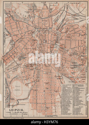 LEIPZIG antiken Stadt Stadt attraktivem. Sachsen-Karte. Alte Karte BAEDEKER 1904 Stockfoto