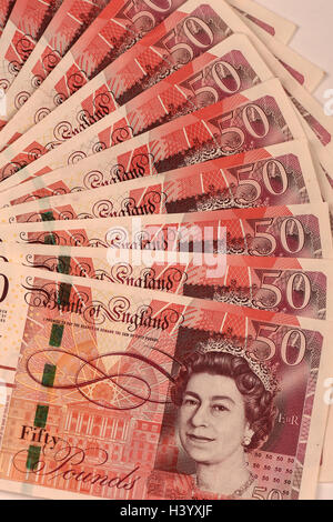 Geld, fünfzig Pfund Notizen, Banknoten, Banknote, Geld, Währung, Sterling, "Britische Geld" "britische Banknoten" Stockfoto