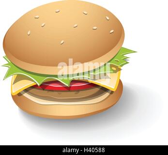 Vector Illustration der leckeren Burger Cartoon ohne Linien auf einem weißen Hintergrund isoliert Stock Vektor