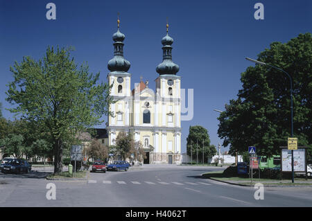 Österreich, Burgenland, neue Kolonisten See, Kirchen unserer lieben Frau, Kirche Mariä Himmelfahrt, Urlaubsort, Ziel, Gebäude, Struktur, Kirche, Türme, Uhrtürme, Architektur Stockfoto