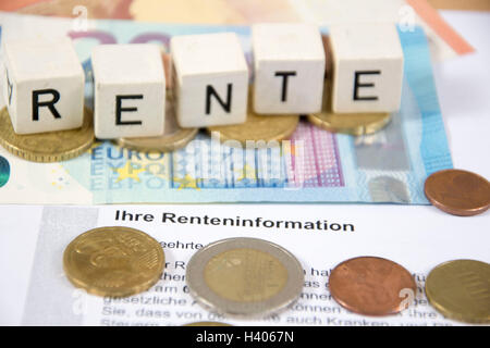 Rente - das deutsche Wort für Rente Stockfoto