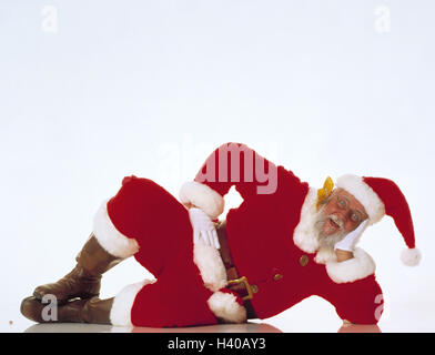 Santa Claus, Lüge, Leiter, x-mas, Weihnachten, Weihnachtsmann, Erholung, Ruhe, Ruhe, nimm es leicht, in Studio, Freisteller, X-MAS-Ordner Stockfoto