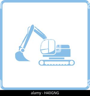 Ikone des Bau-Bagger. Blauer Rahmen-Design. Vektor-Illustration. Stock Vektor