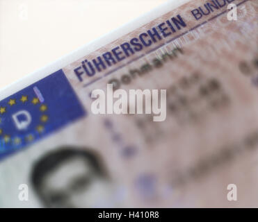 EU-Führerschein, Detail, blur, Europa, Dokument, Führerschein, Code-Karte, Führerschein, Plastikkarte, Karte, Foto, Foto, Studio, Stillleben, materielle Aufnahme Stockfoto