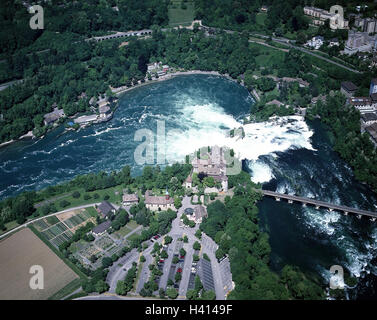 Schweiz, Schaffhausen, Rheinfall, Luftaufnahmen, Wasserfall, Rhein, Wasser, Fluss, der größte Wasserfall Mitteleuropas Stockfoto