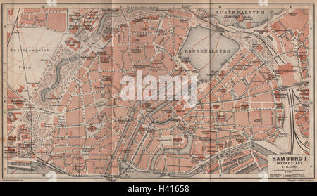 HAMBURG antike Stadt Stadtplan I. Innere Stadt. Binnenalster Karte 1910 Karte Stockfoto