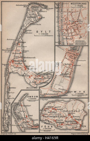 NORDFRIESISCHEN INSELN. Nordfriesland. Sylt Westerland Wyk Amrum Föhr 1910 Karte Stockfoto