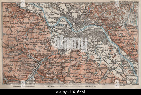 DRESDEN & Umgebung/Umgebung. Sachsen-Karte. BAEDEKER-1910 alte Antike Landkarte Diagramm Stockfoto